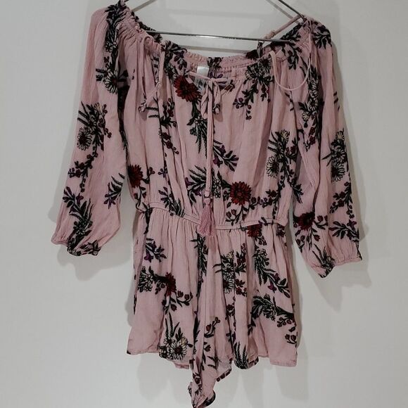 MAHINA salmon pink floral long sleeve shirt - Picture 1 of 8
